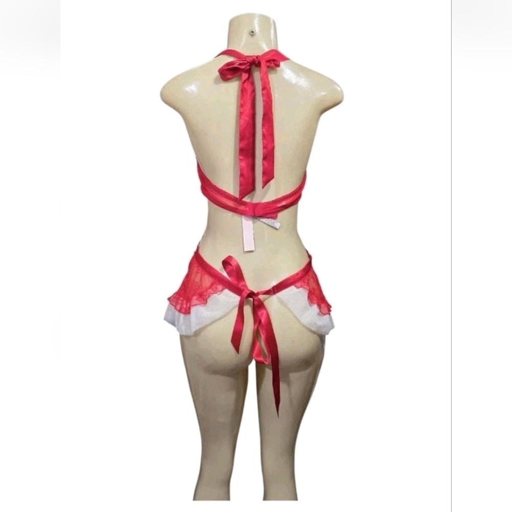 Victoria’s Secret Size M Red White Lightly Lined Lace Apron Lingerie Teddy - Picture 3 of 12
